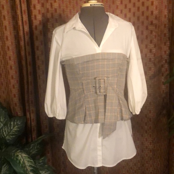 New York & Co Blouse and plaid belted corset - Picture 2 of 3
